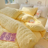 Qfdian  Princess Bedding Set  French Style Wash Cotton Solid Color Seersucker Summer Soft 2024New Bed Sheet Set Comforter Set