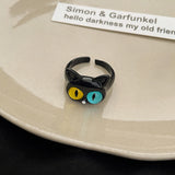 Cute Green Monster Ring For Women Fashion Sweet Two Color Cat Eyes Open Couple Ring Wedding Finger Accessories New Jewelry