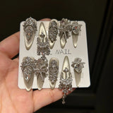 Qfdian  Luxury Silver Toned Press on Nails with Diamonds and Pearls Made of Eco friendly ABS Plastic Alloy and Cultured Pearls Exquisite