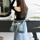 Qfdian Washed Denim Women Shoulder Bag Large Capacity Student Zipper Messager Handbags