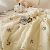 Qfdian  Japanese Minimalism Skin-friendly Summer Blanket Soft Breathable Single Double Duvet Washed Embroidered Comfortable Thin Quilt