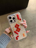 Qfdian 3D candied haws new year shiny fundas for iphone 15pro 16Pro 14promax 14 13 15 16 pro max 13pro 12 chain transparent phone case