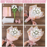 Qfdian  Artificial Tulip Baby's Breath Flower Bouquet with Packing for Christmas, Wedding, Anniversary Decoration Birthday Party Gifts