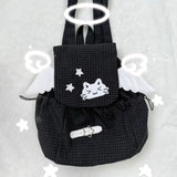 Qfdian  Japanese Sweet Kawaii Wings Backpack Y2k Aesthetic Fashion Plaid Women Schoolbags Casual All Match Ins Star Backpacks Streetwear
