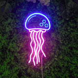 Qfdian  Jellyfish LED Neon Night Light Sign Wall Art  Lamp Xmas Birthday Gift Wedding Party Lucky Cat Dinosaur Neon Lamp Home Decor