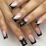 Qfdian  24Pcs Simple Pink Square Head False Nails Mid-length Ballet Fake Nails Artificial French Press on Nails Finished Fake Nail Tips