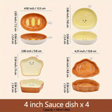 Qfdian  4pcs Bread Ceramic Plate Condiment Dishes 4 Inch Sauce Plates Breakfast Tableware for Kitchen Decor Ketchup Dressings Plates