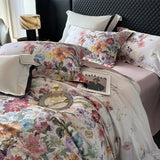 Qfdian Premium 1000TC Egyptian Cotton American Oil Painting Style Flower Print Bedding Set Duvet Cover Bed Sheet Set Pillowcases 4Pcs