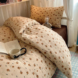 Qfdian  Bedding Set Double Layered Yarn INS Girls Mushroom Soft Washed Cotton Bed Sheet Queen King Size Duvet Set Pillowcase Bed Sheet