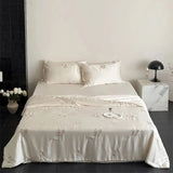 Qfdian 60S Lyocell Bamboo Fiber Flower Embroidery Summer Quilt Bedding Set Soft Silky Thin Comforter Blanket With Bed Sheet Pillowcases