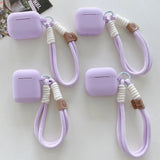 Qfdian Lavender Purple Matte Silicone Joined Earphone Case for AirPods Pro 2 with Anti Loss Rope for AirPods 1 2 3 4 Soft Funda Cover