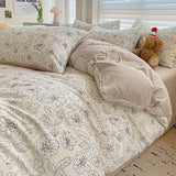 Qfdian Floral print French Style Bedding Set Bubble cotton Duvet Cover Set Washed Cotton Flat Sheet set Queen For Girl Decor Home