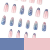 Qfdian  24pcs Aurora Pink Blue Fake Nail Tips 3D Seashells Pattern French Style Almond False Nails Women Girls Romantic Press On Nail