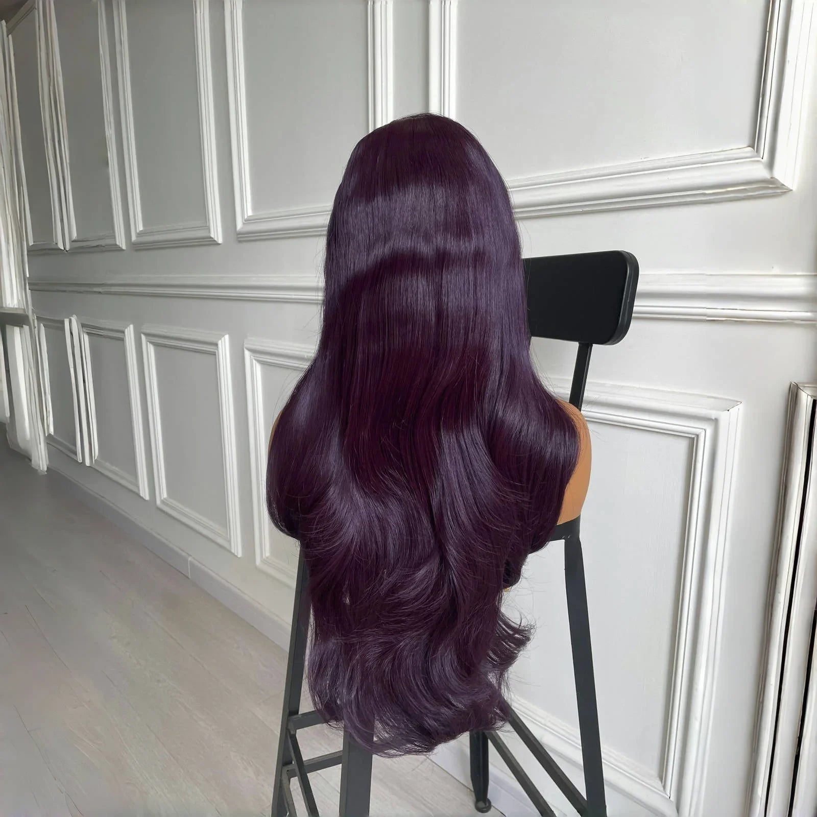 Qfdian 13X4 Dark Purple Wig Synthetic Hair Natural Wavy Lace Front Wig Body Wave Long Hair Colored Lace Frontal Wigs for Women Party