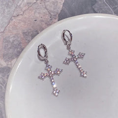 Cool Pink Rhinestone Zircon Cross Earrings For Women Korean Fashion Earring Daily Birthday Party Jewelry Gifts