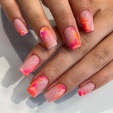 Qfdian 24pcs Mid-length French False Nails Leopard Print Gradient Design Fake Nail Ballet Datachable Press on Nails Finished Manicure