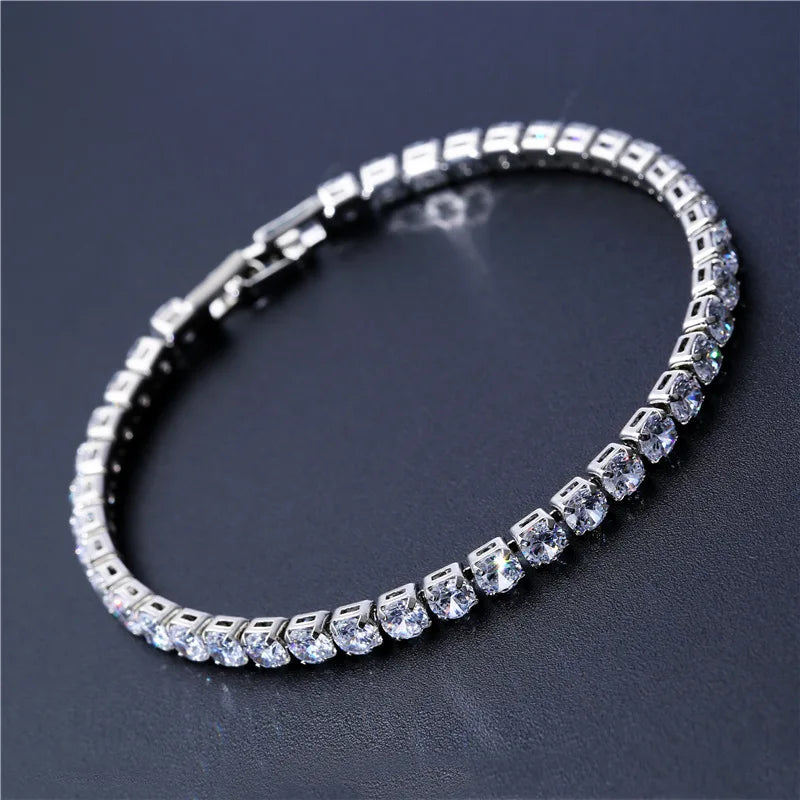 Luxury Hiphop Iced Out  4mm Cubic Zirconia Crystal Tennis Bracelets For Women Men Gold Color Silver Color Bracelet Chain Jewelry