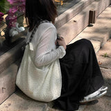 Qfdian Korean Chic Dot Girls Canvas Bags 2025 New Casual Kawaii Sweet Women's Handbags All Match Chic Fashion Ins Shoulder Underarm Bag