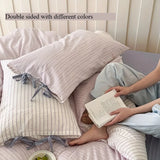 Qfdian  Double Sided Stripes Bow Pillow Cases 48x74cm Soft Comfortable Covers Cotton Pillow Cover Pillow Sham Beds Home Decoration gifts