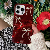 Qfdian Shiny red glacier antume winter phone case for iphone 14pro 13 16 12 14 15 pro max 13pro 15promax bowknot 3d plating bead cover