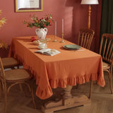 Qfdian Rustic Tablecloth Classic French Printed Ruffles Cotton Table Cloth Rectangle for Kitchen Dining Livingroom Christmas Decoration