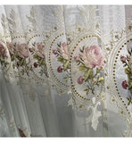 Qfdian American Luxury Peony Embroidery Tulle Curtain For Living Room European Elegant Flower Embroidery Sheer Voile Drapes For Bedroom