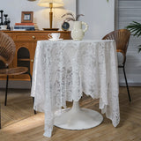 Qfdian White Lace Tablecloth Rectangular Vintage Crochet Floral Table Covers for Kitchen Cake Photography Background Wedding Decoration