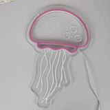 Qfdian  Jellyfish LED Neon Night Light Sign Wall Art  Lamp Xmas Birthday Gift Wedding Party Lucky Cat Dinosaur Neon Lamp Home Decor