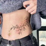 Qfdian  Fine Line Cherry Blossom Vine Tattoo Sticker Temporary Tattoo, Minimalist Fresh Waterproof Realistic Tattoo Sticker for Wa