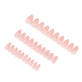 Qfdian  24pcs Nude Pink Almond False Nails Glossy Bowkots Decor Press On Nails Full Cover Short Round Sweet Korean Style Fake Nail Tips