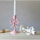 Qfdian French Retro Pink Bow Candle Holder Decoration Dining Table Club Villa Decoration Crafts Wedding Photography Candle Props