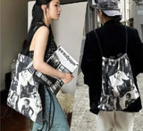 Qfdian Harajuku Women Grunge Shoulder Underarm Bag Y2k Aesthetic Women Casual Shopping Canvas Bags Vintage Drawstring Pleated Handbags