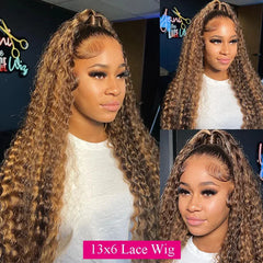 Qfdian Deep Wave 13x6 Hd Lace Frontal Wig Curly Highlight Wig Human Hair 100% Honey Blonde 13x4 Water Wave Lace Front Wigs For Women