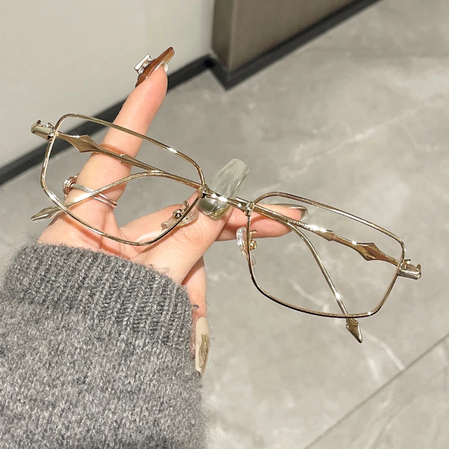 New Fashion Eyeglasses Frames For Women Men Silver Rectangle Glasses Anti Blue Light Small Square Sunglasses With Metal Frame