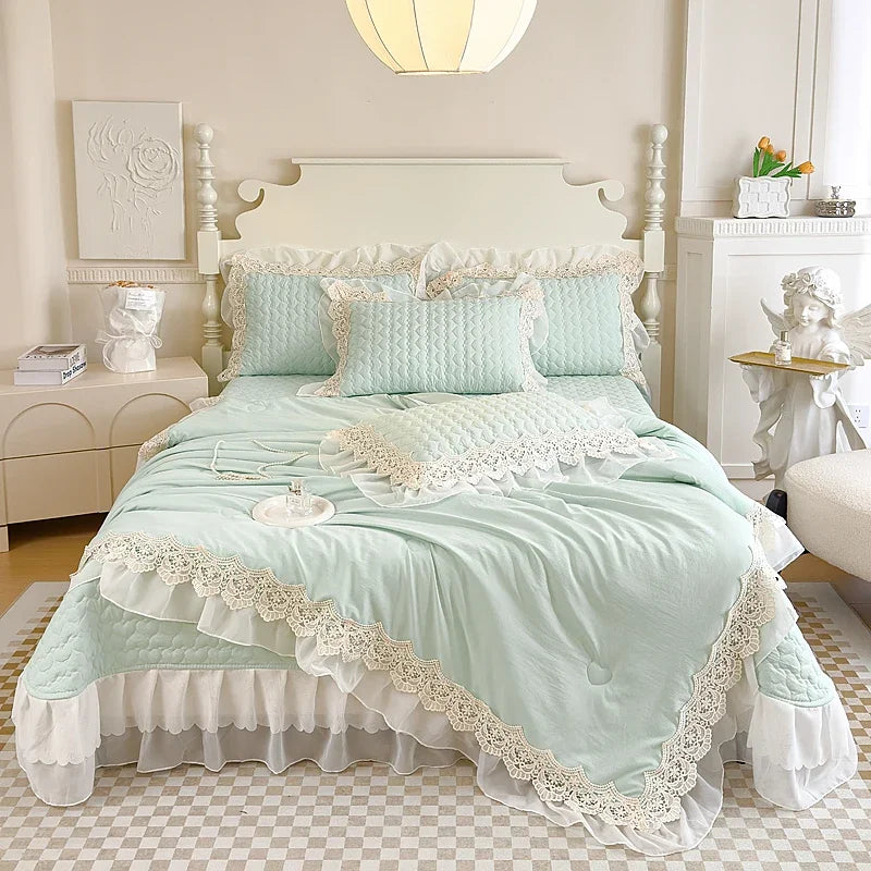 Large Lace Three-piece Summer Quilt with Air Conditioner Waxy Small Cotton Lace Chiffon Bed Cover Four-piece Summer Quilt