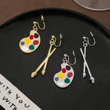 Qfdian  Earrings Paintbrush Palette Asymmetrical Vintage Artistic Post Lightweight Unique for Creative Daily Party Gift Women
