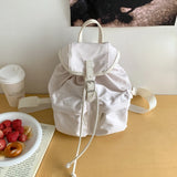 Qfdian  Vintage Simple Fashion All Match Backpack Casual Nylon Drawstring Women Schoolbags Pleated Y2k Aesthetic Backpacks for Students