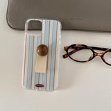Qfdian Blue stripes summer ins phone case for iphone 15 12promax 14pro 15pro 13pro 12 pro max 13 3d love heart ball ring cover fundas