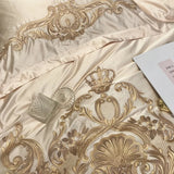 Qfdian Royal Golden Embroidery European Palace Luxury Bedding Set Champagne Brocade Egyptian Cotton Duvet Cover Bed Sheet Pillowcases