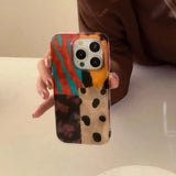 Qfdian Vintage montage ins phone case for iphone 14promax 15pro 13 16 15 12 pro max 16promax 13pro 14 leopard zebra stripes amber cover