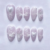 Qfdian 24Pcs 3D Green Ripple Design False Nails Cat's Eye French Almond Fake Nail Tips Leaves Pattern Removable Oval Press on Nails