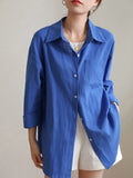 Qfdian  New Thin White Shirts Long Sleeve Buttons Women Turn-Down Collar Loose Office Ladies Blouses Korean Fashion Blue Shirts