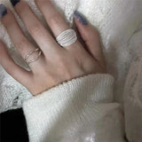 Silver Colour Unique Lines Ring For Women Jewelry Finger Adjustable Open Vintage Ring For Party Birthday Gift
