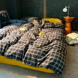 Qfdian  High Quality Beauty Bedding Set Plaid Duvet Cover Bed Sheet Set With Pillowcases Adult Dormitory Queen Size Winter Home Decor