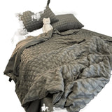 Qfdian 4ps INS Girl Blue Bedding Sets Solid Color Seersucker Ruffles Lace Kawaii Soft Sheet Woman Duvet Cover Pillow Covers Quilt Cover