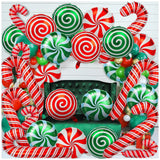 Qfdian  36Pcs Christmas Candy Balloons Kit Large Cane Swirl Candy Foil Balloons Red Green Foil Sweet Candies Theme Balloons