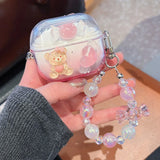 Qfdian  Gradient Cute Bow DIY Flower Earphone Case Crystal Pendant For Samsung Galaxy Buds 2 3 Pro Live FE Cover Earbuds Accessories