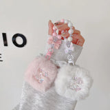 Qfdian cute pink bow soft plush fluffy bluetooth headphone protector case for airpods 1 2 3 4 pro 2 protective cover luxury bracelet