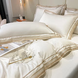 Qfdian Premium 1000TC Egyptian Cotton Luxury Gold Embroidery Hotel Style Bedding Set Duvet Cover Flat/Fitted Bed Sheet Pillowcases 4Pcs