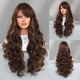 Qfdian  Long Curly Light Brown Wig For Women Daily Use High Density Layered Middle Part Hair Wigs Synthetic Wig With Fluffy Wig